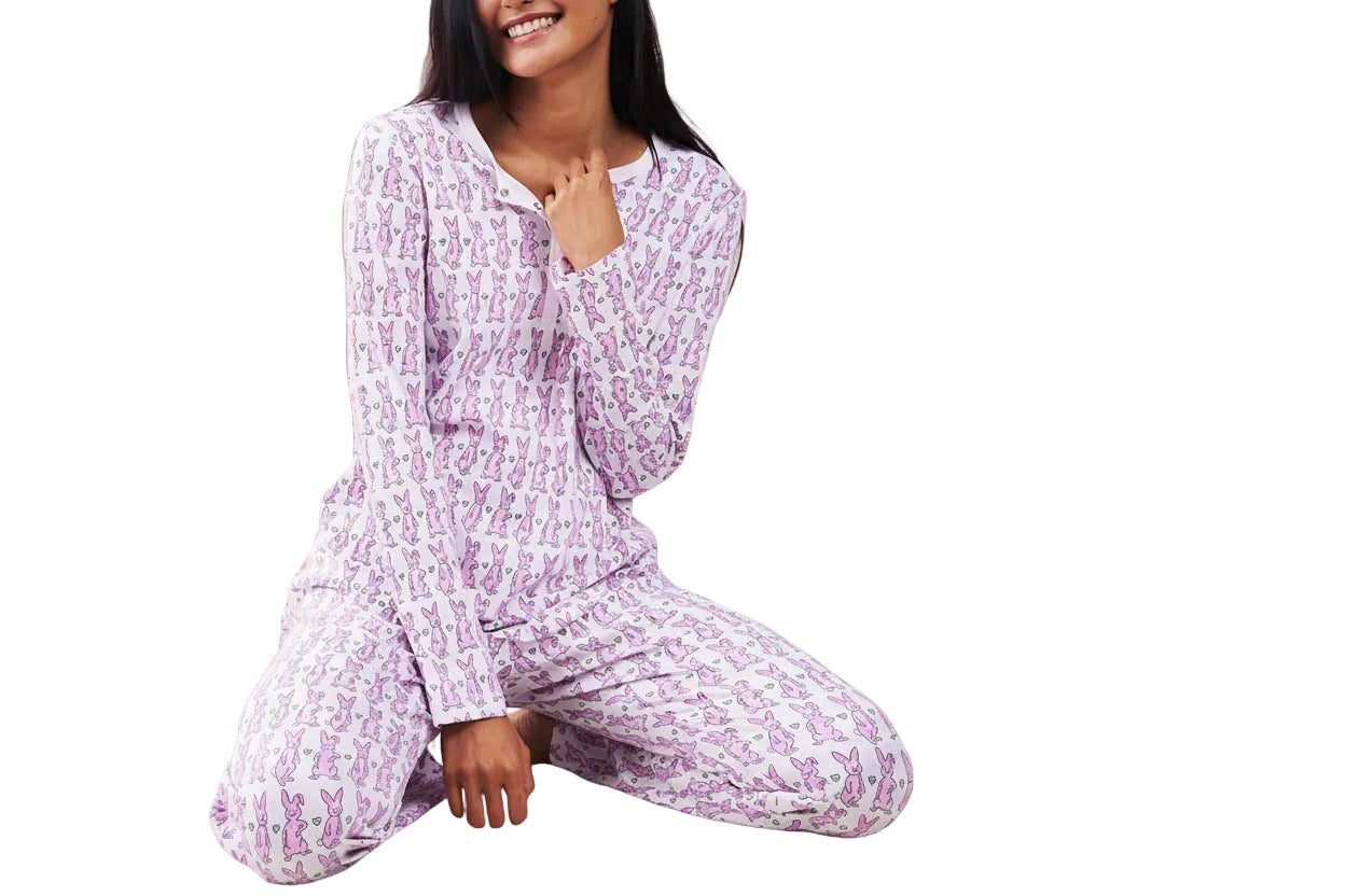 Womens Henley Pajamas Set 2 Piece Long Sleeve Monkey Print Lounge Sets Preppy Sleepwear Pjs for Vacation Party