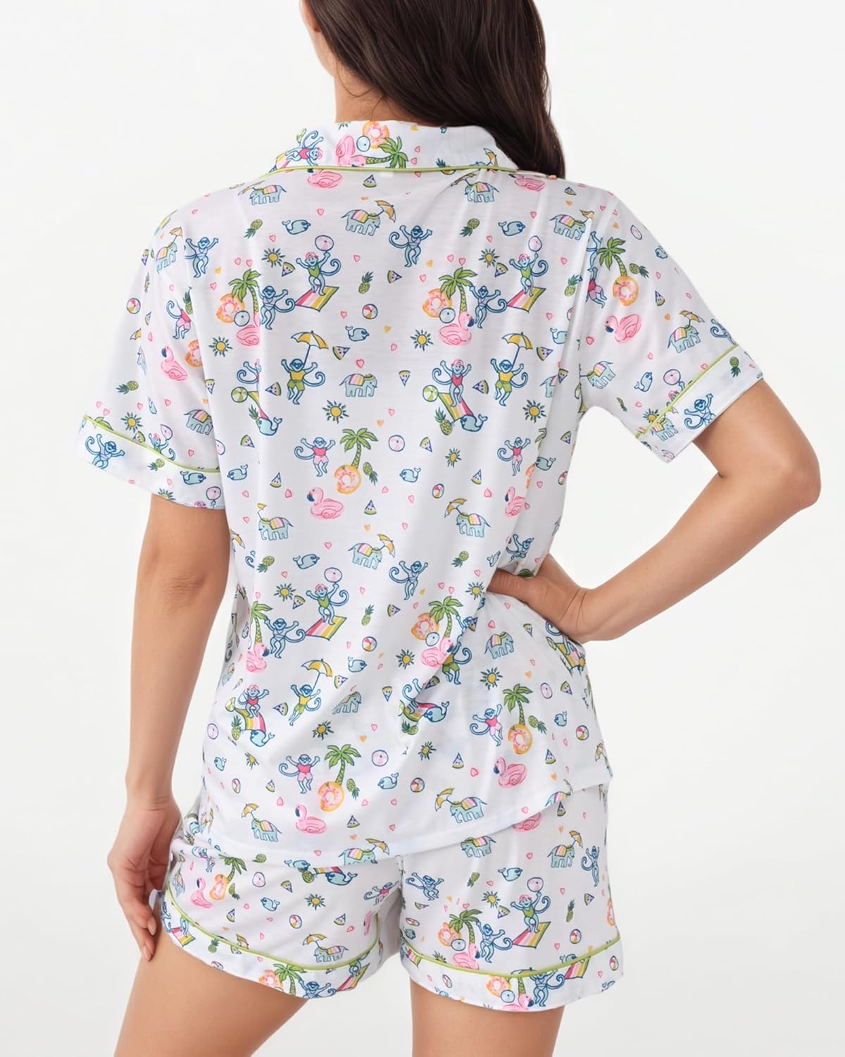 Women'S Pajamas Set Button down Ladies Summer Pajamas Monkey Printed Sleepwear Short Sleeve 2 Pc Pjs for Birthday Gift