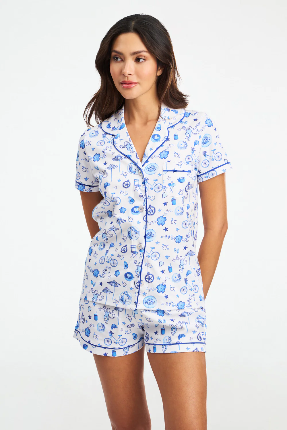 White/Blue Coffee Monkey 2 Piece PJ Set