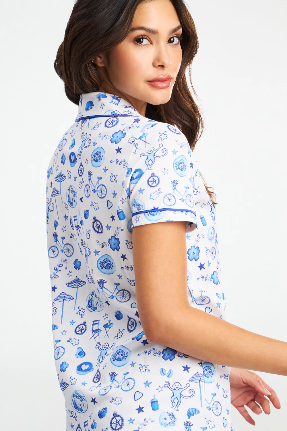 White/Blue Coffee Monkey 2 Piece PJ Set