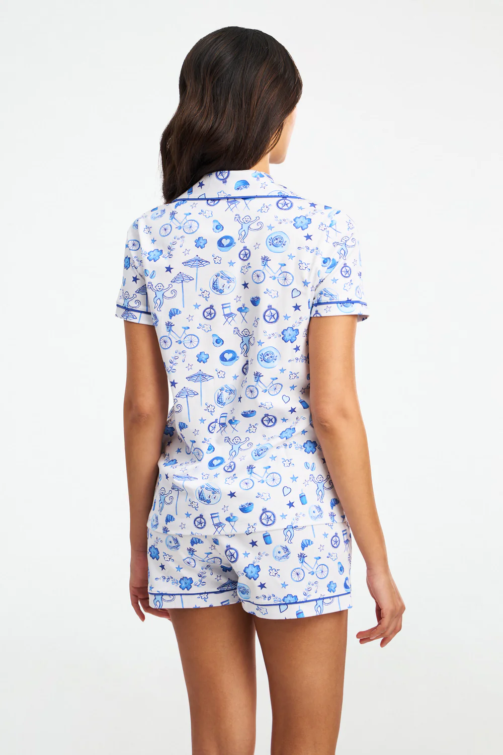 White/Blue Coffee Monkey 2 Piece PJ Set